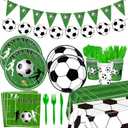 172pcs Soccer Theme Party Supplies Set, Plates, Cups, Napkins, Tablecloth and Banner, Sports Birthday Decorations for 24 Guests