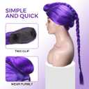 26 inch Long Purple Braid Ponytail Pre Stretched Purple Hair Extensions for Braids Easy Clip in Ponytail for Cosplay Halloween Costume