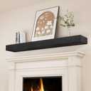 SAUMONIERES Fireplace Mantel Shelves 55 Inch Solid Wood Wall Mounted Long Floating Shelf Hollow, 55" W x 8"D x 3" H, Black
