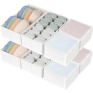 DIMJ Drawer Organizers - Set of 8 Fabric Closet Organizers and Storage, Drawer Dividers for Baby Clothes, Socks, Belt, Tie (Pink) (White)