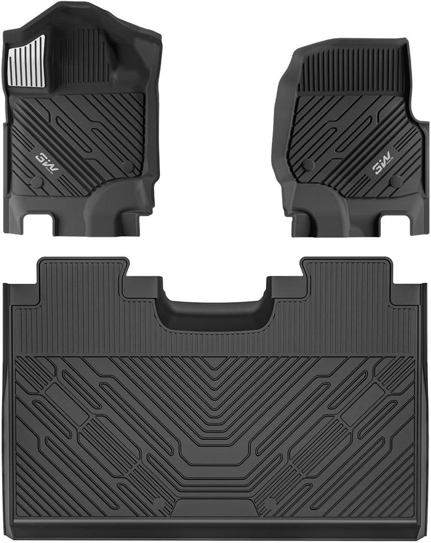 3W Floor Mats (with Metal Pedals) for Ford F-150 2015-2026 & F150 Lightning 2022-2025 SuperCrew (w/o Fold Flat Storage), TPE All Weather Custom Fit, Front & Rear 3PCS | Heavy Duty, Easy Clean - Black