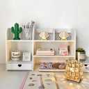 White Heart Drawer Bookshelf, Desktop Organizer with Shelves and Heart-Shaped Drawer for Desk, Office, Dorm