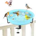 Bird Baths for Outdoors, Rustproof Metal Clamp Birdbaths & Birdfeeder with Detachable Plastic Basin, Outdoor Bird Feeding & Watering Station for Wild Birds Garden Patio Balcony (Blue)