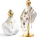 2 Pcs Vintage Velvet Necklace Display Stand Mannequin Velvet Jewelry Necklace Holder Elegant Decor for Wedding Jewelry Selling Trade Shows(White,13.8 and 6.7 Inches)