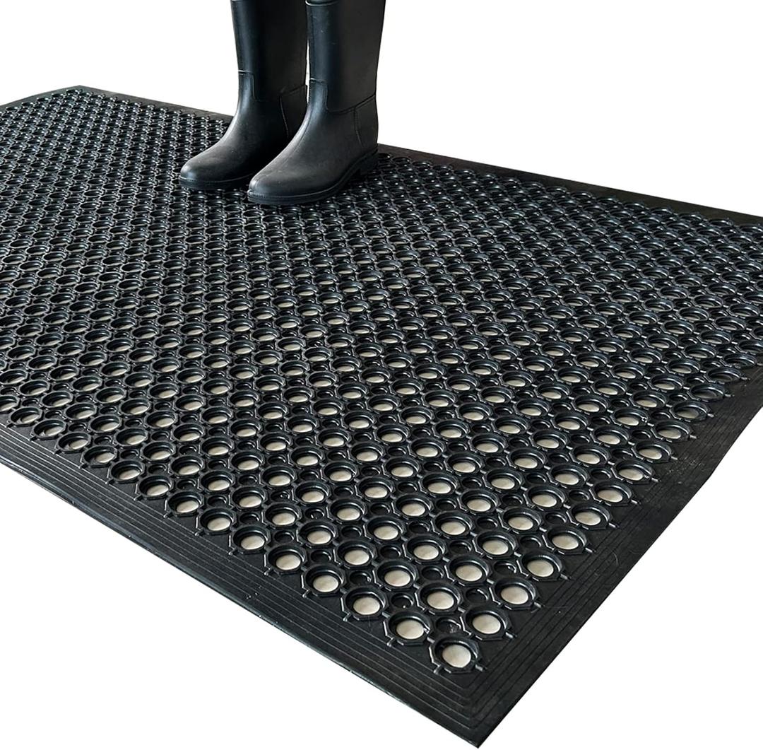 Uniboho Outdoor Rubber Floor Mats Anti Slip Restaurant Commercial Kitchen Rubber Drainage Mat 60 x 35 Heavy Duty Mat for Garage Garden Indoor Outside Industral Pool Entrance Bar Wet Area