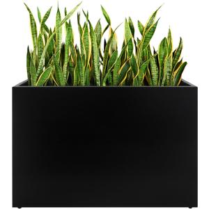 Metal Planter Box, No Installation Galvanized Steel Folding Rectangular Planter with Drainage Holes, 35.5"x 10"x 28" Black Outdoor Planter for Porch/Patio/Garden (Large)