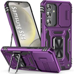 Case for S24 Case S24 Phone Case with Kick Stand Ring, with Camera Cover, fit Magnetic Car Mount, for Samsung Galaxy S24 (Purple)