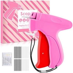 Stitch Machine for Clothes - Handheld Stitch Tag Quick Clothing Fixer - Mini Sewing Kit Micro Tagging - Includes 6 Needle, 1000 Black Fasteners & 1000 White Fasteners (Pink-Red)