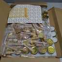 TOEKSIX 48 Pack 1.5 oz Round Mini Honey Jars with Gold Lids,Dipper, Stickers and Tags,Round Small Glass Jars for Baby Shower Favors/Wedding Favors/Party Favors,Mini Canning Jars for Candle,Spices,Jam