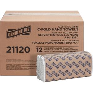 Genuine Joe C-Fold Hand Towels, 1-Ply, 10.25" x 13", 200 Sheets/Pack, 12 Count
