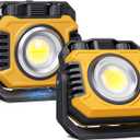 Samyoung 2-Pack Rechargeable Magnetic Work Light, 2400LM Dual-Sided LED Work Light, 4-80H Runtime, Stepless Dimming 2700K-8000K COB Floodlight + 1000LM Spotlight, 360 Rotating Stand & Hook (Yellow)