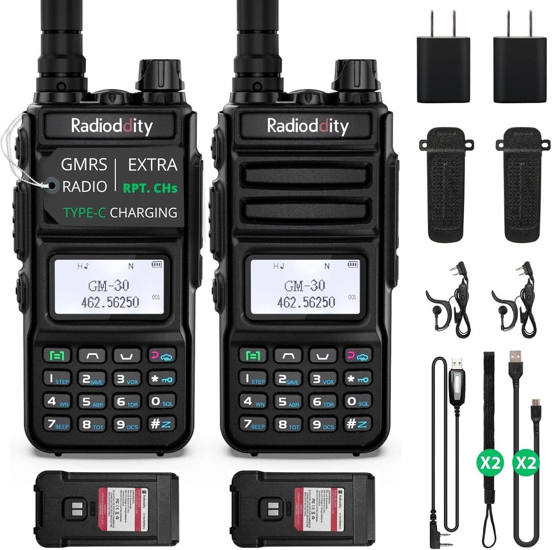 2 Pack Radioddity GM-30 GMRS Handheld Radio 5W Long Range Two Way Radio for Adults, GMRS Repeater Capable, with NOAA Scanning & Receiving, Programming Cable, Display SYNC, for Off Road Overlanding