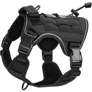 Heavy-Duty Tactical Dog Harness for Large Dogs, No Pull Adjustable Reflective Pet Vest with Molle System, K9 Military-Grade Control for Service Training, Outdoor & 10+ Breeds, Black, Small (S: Neck: 14-19'', Chest: 20-26'')