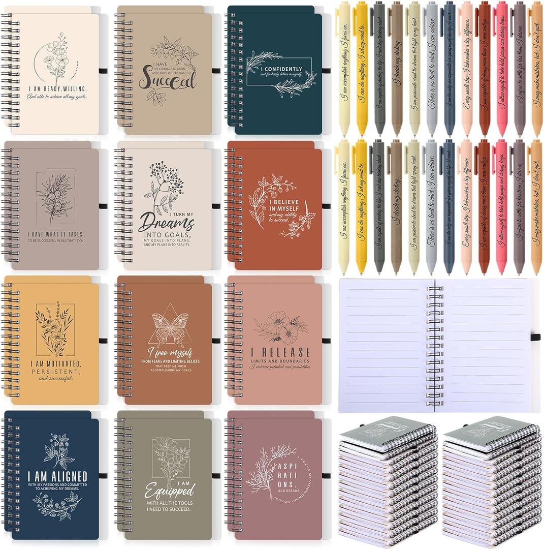 Kosiz 48 Pcs/24 Set Positive Affirmation Gifts Bulk for Women Gratitude Spiral Journals with Pens Motivational Notebooks Mothers Day Gifts for Mom Employee Coworker Teacher Nurse Volunteer (Soft)