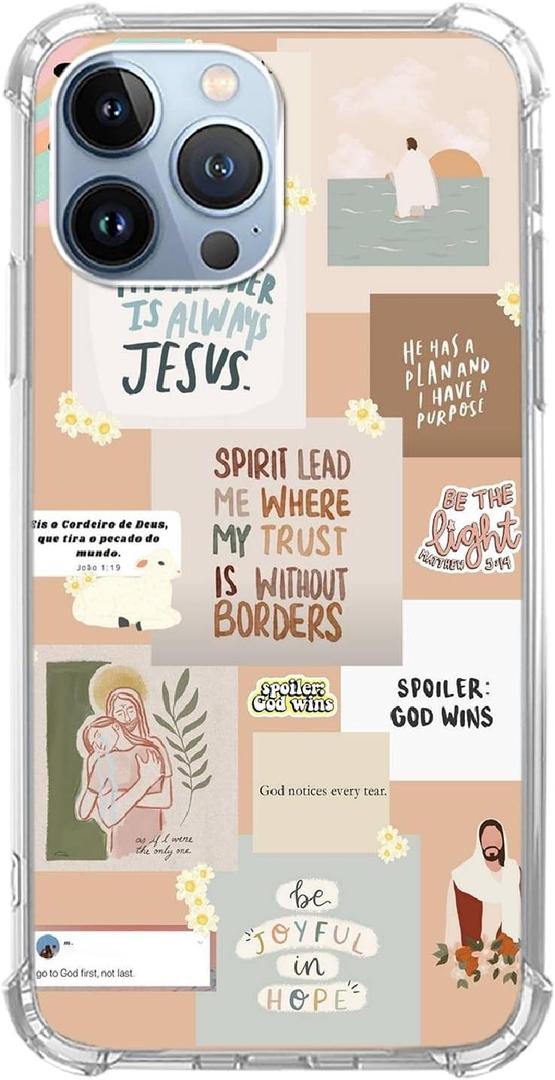 Christian Quotes Collage Phone Case Compatible with iPhone 13 Pro Max, Christian God Case for Girl Women Men, Silicone Shockproof TPU Bumper Protective Cover Case for iPhone 13 Pro Max