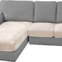 H.VERSAILTEX Velvet Stretch Sectional Couch Covers 3 Pieces Sofa Seat Cushion Covers L Shape Separate Cushion Couch Cover for Both Left/Right Sectional Couch (Large Sofa 2 Seater + 1 Chaise, Ivory)