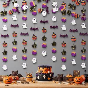 KatchOn, Multicolor Halloween Garland Backdrop - Huge Pack of 9 | Halloween Decorations with Ghosts, Pumpkins, Bats & Haunted Houses | Spooky Party Supplies Indoor and Outdoor, Photo Booth Backdrop