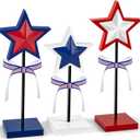 3 Pieces 4th of July Tiered Tray Decor Wood Star Set, Memorial Day Table Decorations, Rustic Patriotic Table Decorations, Red White and Blue Decorations for Home Tables(Classic)
