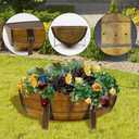 Aoutrow 15.43In 2 Pack Rustic Barrel Planters, Decorative Outdoor Garden Backyard Planter with Legs, Metal Flower Pot Half Barrel Planter Box, Brown, 11.37 x 5.11 x 15.43 inches