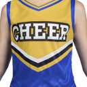 Spooktacular Creations Girl Cheerleader Costume, Halloween Cute Cheer Uniform Outfit with Accessories for Dress Up Parties (Blue, L)