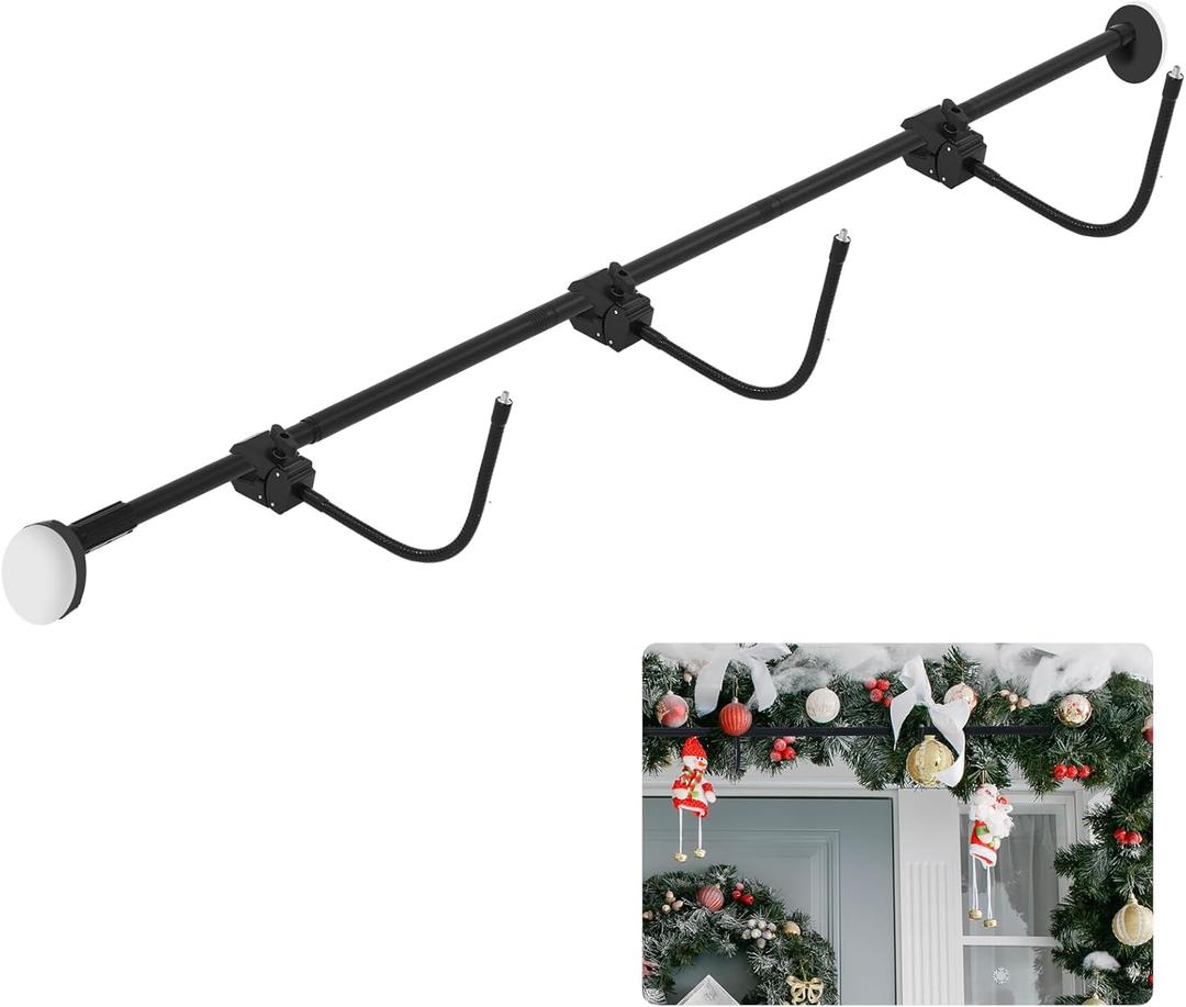 Bucherry Front Door Garland Hanger - Adjustable 59"- 67" Heavy-Duty Christmas Halloween Door Frame Garland Hanger for Hanging Wreaths No Screws, Drilling, Damage-Free, Easy Assembly(Black)