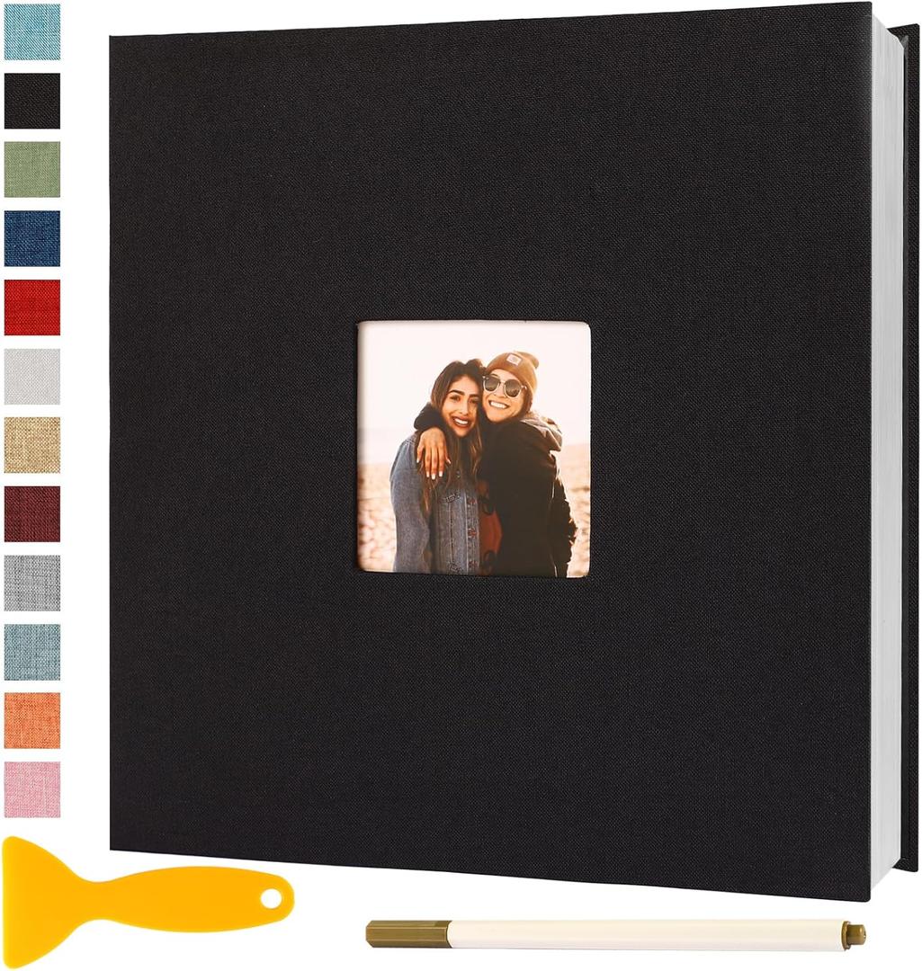 Photo Album Self Adhesive Pages Scrapbook Magnetic Photo Albums for 4x6 5x7 8x10 Pictures Sticky Pages Books for Baby Family Wedding 13.2x12.8 Black 40 Pages (13.2"x12.8" 40Pages)