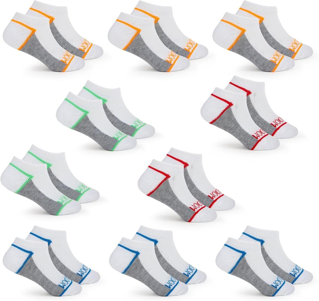 Fruit of the Loom Boys Low Cut Ankle Socks - 10 Pack, Cushioned, Breathable, No Show - Little/Big Boys (Large, White)