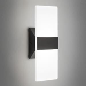 12 Inch Modern Black LED Wall Sconce, Indoor Dimmable Wall Lights, 12W 2700K-5000K Adjustable, Hardwired Up and Down Acrylic Wall Mount Light for Living Room Bedroom Hallway, ETL