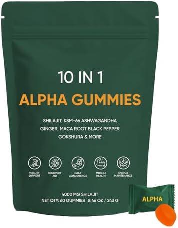 Art anime 10-in-1 Alpha Shilajit Gummies with Ashwagandha, 4000 mg Himalayan Shilajit, Fulvic Acid, 85+ Multi-Vitamins Minerals- for Energy Boost & Immune Support, Sugar-Free Vegan, 60 Gummies, BBD 10/2027