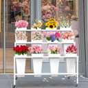 VGMiu Flower Display Stand with 12 Buckets, Flower Cart 3 Layers White Metal Flower Bar Stand with Wheels, Moving Florist Bouquet Shelf for Weddings Florist Indoor Outdoor Patio Garden Living Room