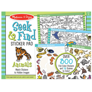 Melissa & Doug Seek & Find Sticker Pad – Animals, 400+ Stickers & 14 Scenes to Color, Search & Find Sticker Activity Pad for Coloring & Matching, Creative Learning Toys for Kids 4+ - FSC Certified