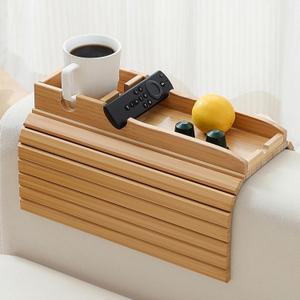 HNLISA Bamboo Couch Cup Holder Arm Tray TableFoldable Couch Drink Holder Armrest TableSofa Arm Rest TrayFlexible Arm Chair Table Tray Recliners for Drink,Cups, Snacks, Phone, Remote (Bamboo)