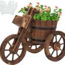 kinbor Outdoor Planters - Rustic Barrel Planter, Wooden Wagon Tricycle Planters for Outdoor Plants