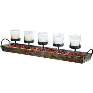 Creative Co-Op 5 Metal Votive Candle Holders in Rectangle Wood Tray with Handles
