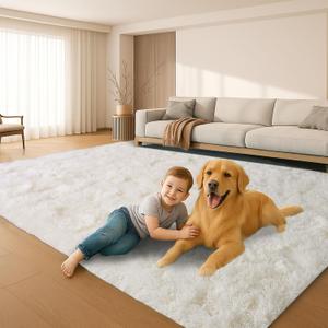 6x9 Rugs for Living Room, Rugs for Bedroom, Plush Fluffy Carpet, Non-Slip Upgrade Cream White Rug, Suitable for Kids Home Decor Aesthetics Dorm.