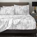 HYPREST 6 Piece King Size Sheets Set, Floral Sheets White and Black Patterned Sheets Deep Pocket up to 18 inches