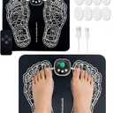 Rechargeable TENS & EMS Foot Stimulator for Pain Relief & Circulation, Cordless Electric Foot Massage Pad with 10 Modes 20 Intensities, LCD Remote Control, Home Use for Women & Men (Black)