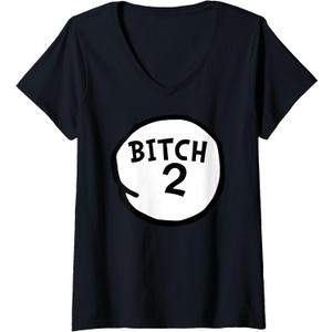 Women's Bitch 2 tee Funny Bitch Two Group Matching V-Neck T-Shirt (X-Large, Black)