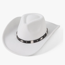Lanzom Women Men Classic Felt Wide Brim Western Cowboy Cowgirl Hat with Belt Buckle