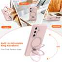 Liquid Silicone Case for Samsung Galaxy S25 with Magnetic Stand, Mil-Grade Drop Shockproof, Full Camera Protection Anti-Scratch Microfiber Lining Silicone Phone case, Pink