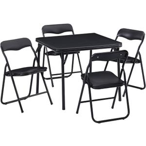 VECELO Kids Folding Activity Table and Chairs 5 Piece Set, Portable, with Ultra Soft Padded Cushion, Classic Black