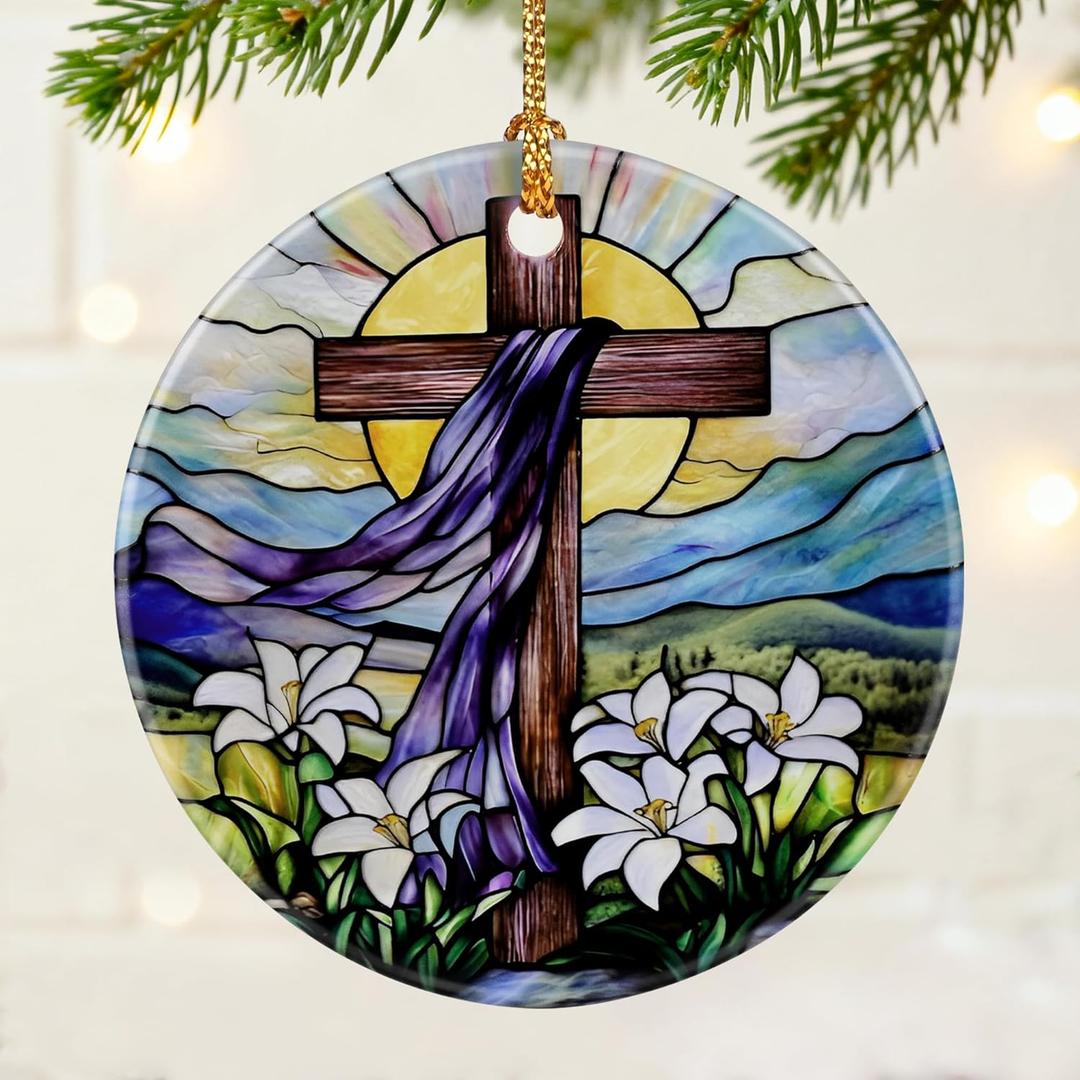 2 x Cross Ornament | Christian Christmas Ornaments, Religious Christmas Decorations, Hanging Ornaments for Tree | Religious Decor, Christian Faith Gifts | Easter Gifts, Baptism Gift, Confirmation Gift