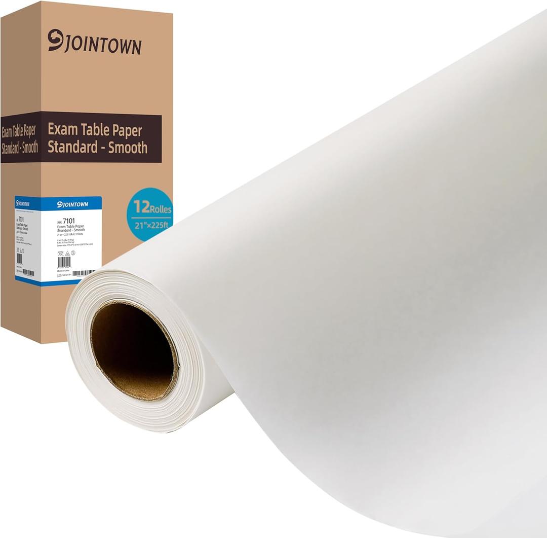 Jointown Exam Table Paper - New Upgrade Barrier Protection, 21" x 225ft, Smooth White Case of 12 Rolls - Hygienic, Disposable, and Reliable Medical Table Paper Supplies (21" x 225ft-12 Rolls)