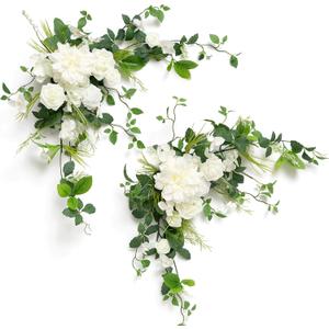 Ling's moment 2PCS White Sage Arch Flowers Artificial Floral Swags Wedding Centerpieces Faux Flower Garland Greenery Arrangements for Table Backdrop Easel Wall Entryway Outdoor Board