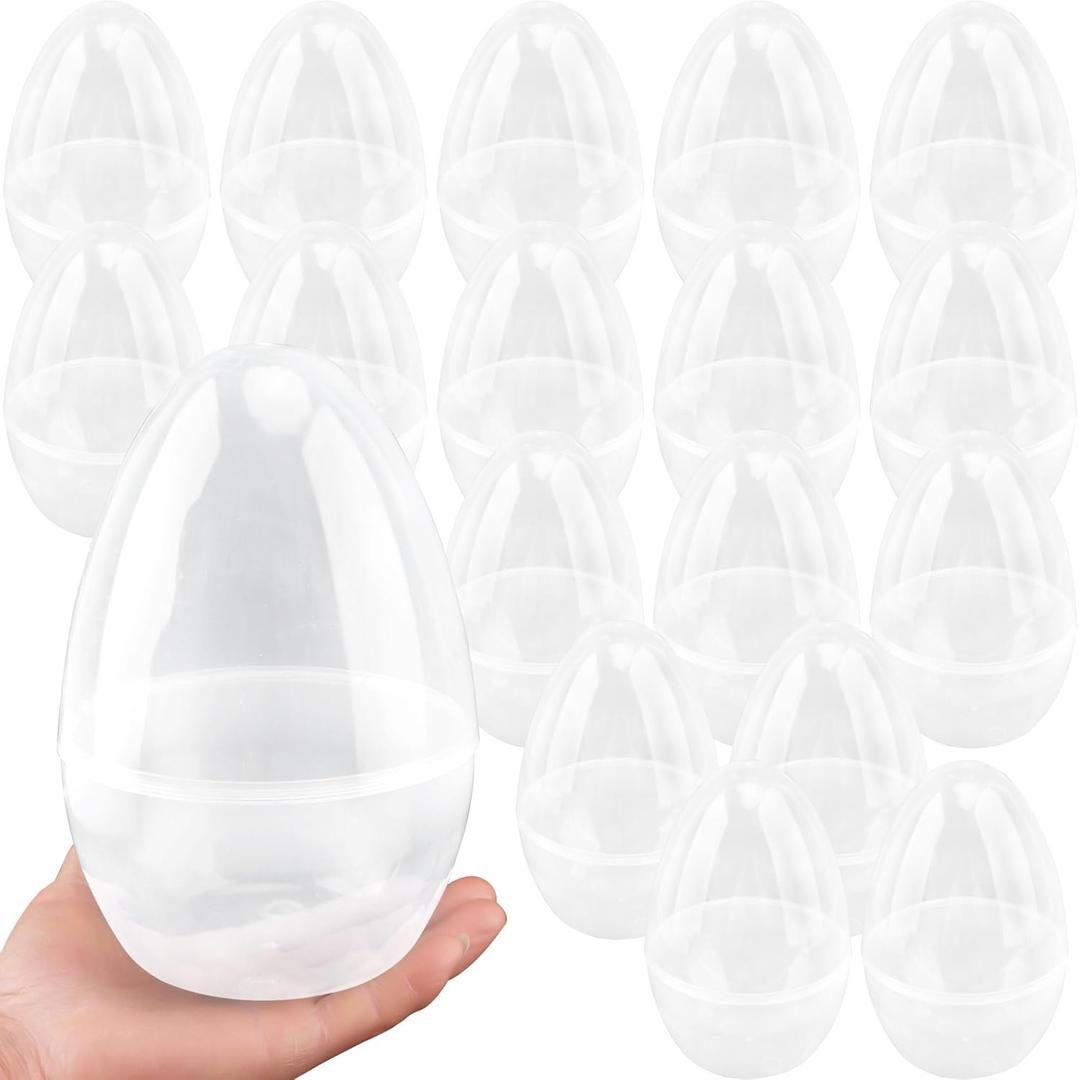 18 Pack 8 Inch Plastic Jumbo Easter Eggs White Transparent Fillable Eggs for Hunt Easter Theme Party Supplies