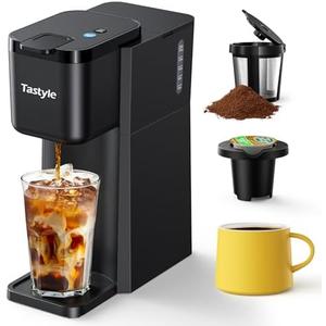 Tastyle Mini Hot and Iced Coffee Maker Single Serve, for K Cup and Ground, 6 to 14 Oz Brew Sizes, with Recipe Book, for Home, Travel, RV, Office and Dorm, Classic Black (2.0 Version)
