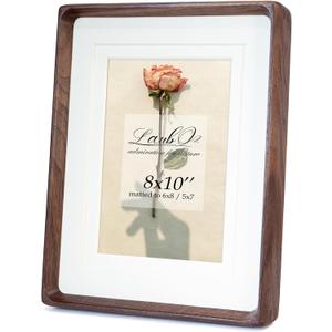 8x10 Wooden Picture Frame with Double Mat - Natural American Black Walnut Wood Photo Frame Matted to 6x8 & 5x7 | Tabletop & Wall | Brown