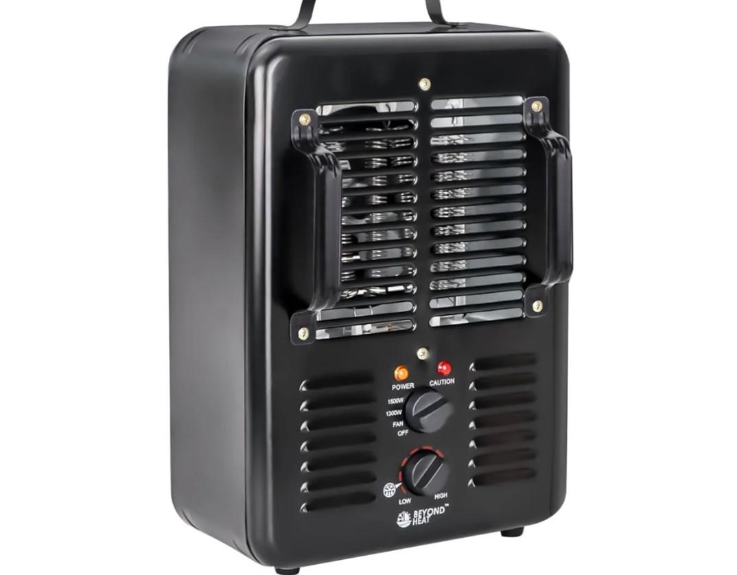 Milkhouse Space Heater, 1300W/1500W Electric Heater with Thermostat, 3 Heat Settings, Safe and Quiet for Home Garage Workshop Warehouse, Black