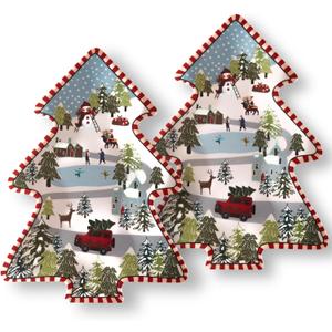 Christmas Tree Melamine Tray - Santa & Snowman Pattern | Ideal for Holiday Treats, Candy, and Feasts | Festive Tableware for Christmas Parties (2 Pcs)