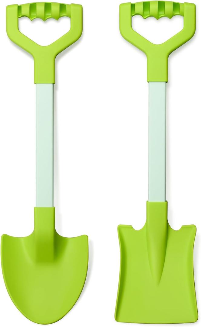 20 Long Sand Beach Shovels for Kids Heavy Duty Plastic Summer Sand Scoops Spades Toy Sandbox Garden Snow Digging Play Gift Set Party Bundle 2 Pack Green